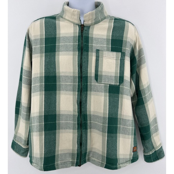 Peau De Loup Flannel Shacket Non Gender L Cropped Full Zip Green Plaid Jacket - Picture 2 of 12
